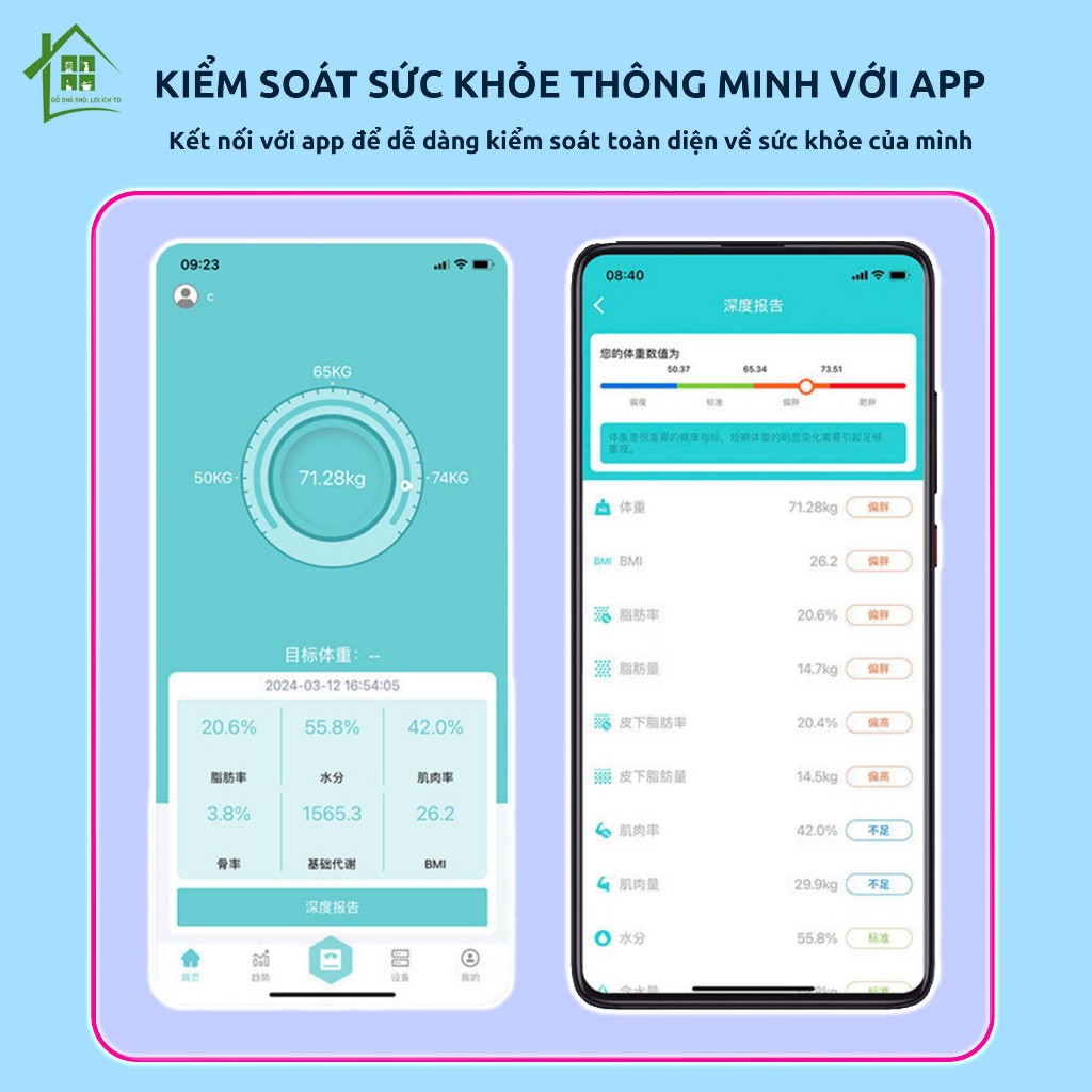 Cân điện tử sức khỏe mini JIAKE đo lường chính xác tới 180kg, cân inbody phân tích 12 dữ liệu.