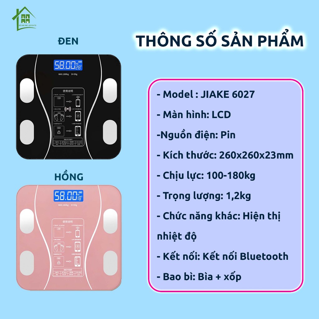 Cân điện tử sức khỏe mini JIAKE đo lường chính xác tới 180kg, cân inbody phân tích 12 dữ liệu.