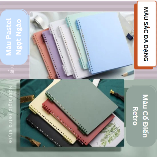 (BÌA VÀ GIẤY ĐƯỢC BÁN RIÊNG) Vỏ Bìa Sổ Còng Nhựa A5 B5 Màu Pastel, Lõi Giấy Refill Sổ Còng (Bán Rời)