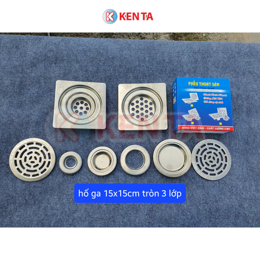 Hố Ga Thoát Sàn Lược Rác Kenta Tròn 15x15cm Inox 201 Với 3 Lớp Chống ...