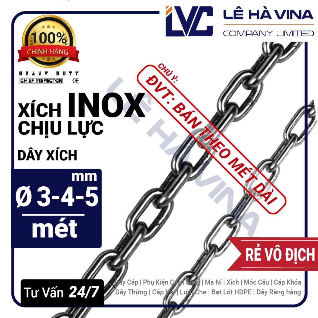 Dây Xích INOX Cao Cấp Chịu Lực Cắt Theo Mét Đủ Size 3mm 4mm 5mm - LÊ HÀ ...