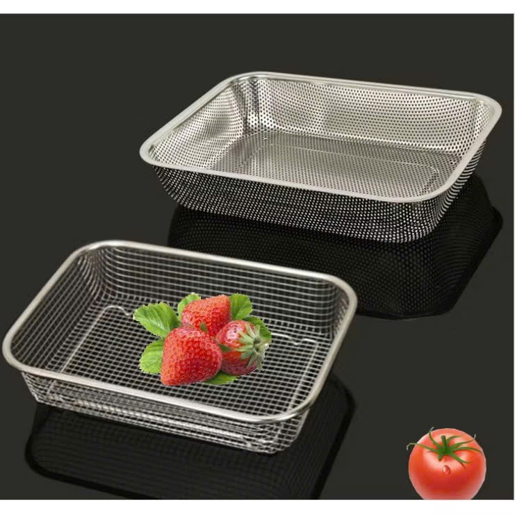 Rổ inox đa năng dày đẹp, hình chữ nhật inox xịn không gỉ sét,  RỔ LƯỚI INOX - MÃ: RO883