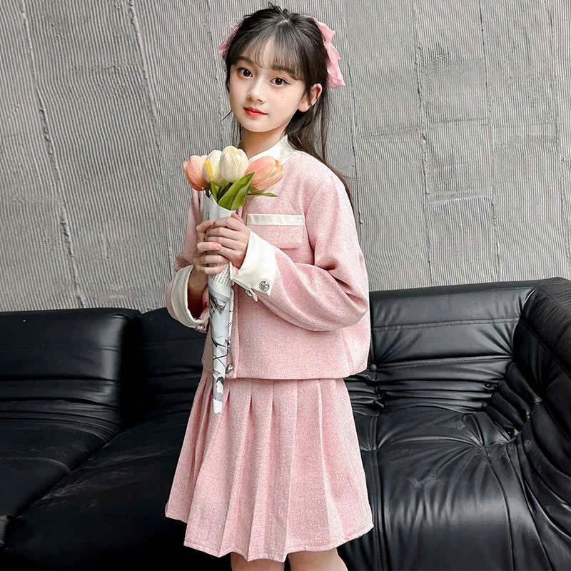 Set vest kèm chân váy dạ cho bé gái size đại BEESHOP D25017