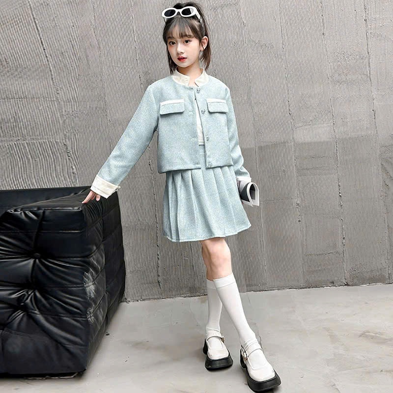 Set vest kèm chân váy dạ cho bé gái size đại BEESHOP D25017