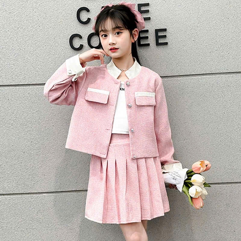 Set vest kèm chân váy dạ cho bé gái size đại BEESHOP D25017