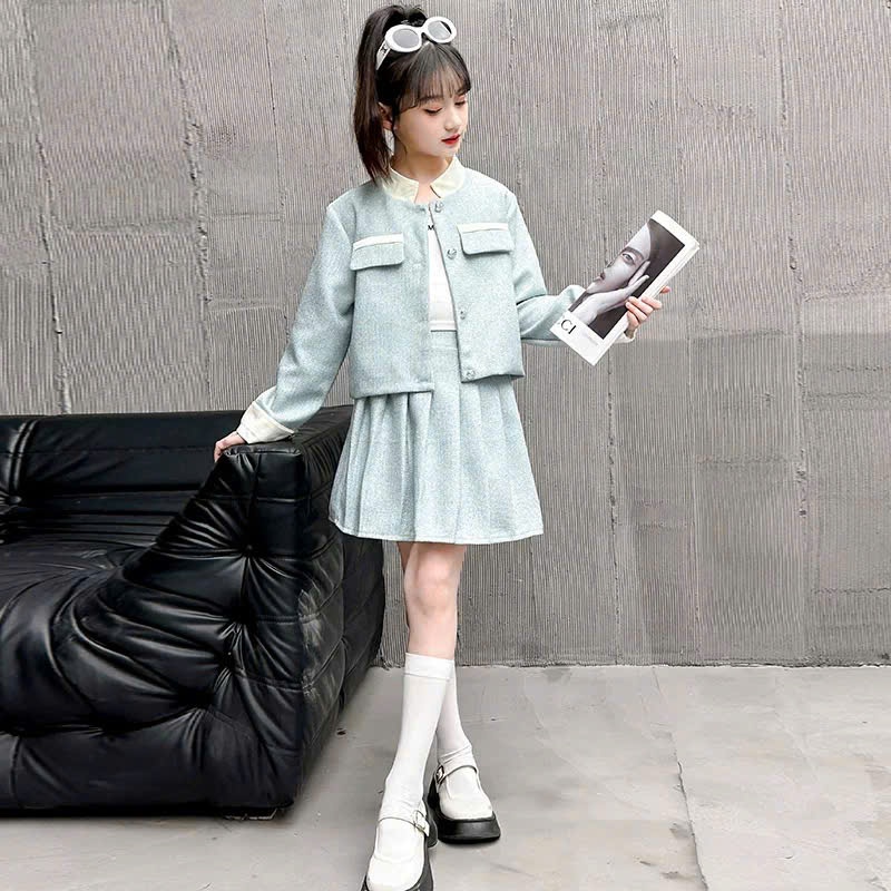 Set vest kèm chân váy dạ cho bé gái size đại BEESHOP D25017