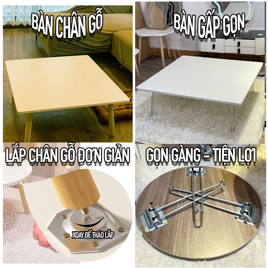 Bàn học bàn làm việc gấp gọn chữ nhật ngồi bệt sofa ghế xoay nhiều size lựa chọn, mặt bàn bo góc an toàn NHUYDECOR