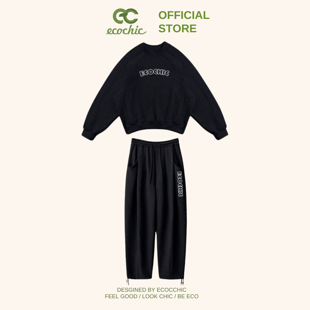 (LINK SALE) Áo Nỉ Sweater ECOCHIC Lót Da Cá Set Bộ Dài Nam Nữ Unisex Dày Cao Cấp Chính Hãng Preminum Cotton B101