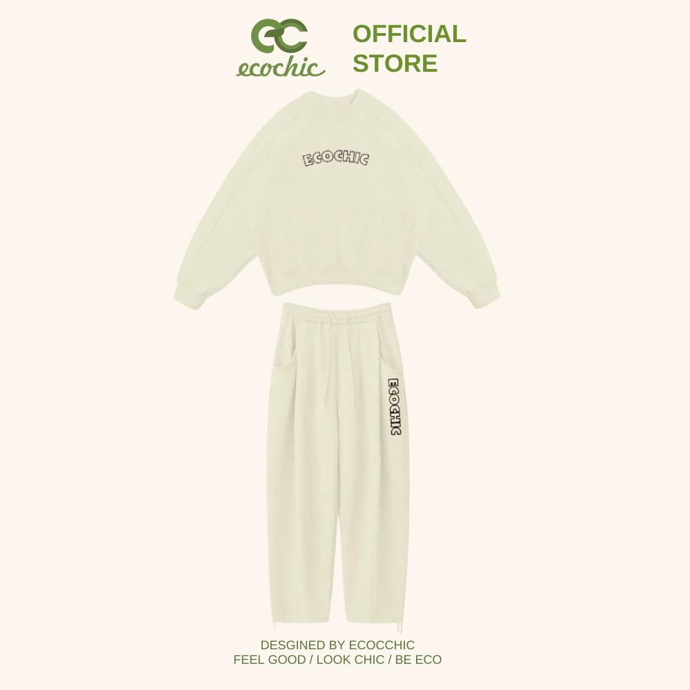(LINK SALE) Áo Nỉ Sweater ECOCHIC Lót Da Cá Set Bộ Dài Nam Nữ Unisex Dày Cao Cấp Chính Hãng Preminum Cotton B101