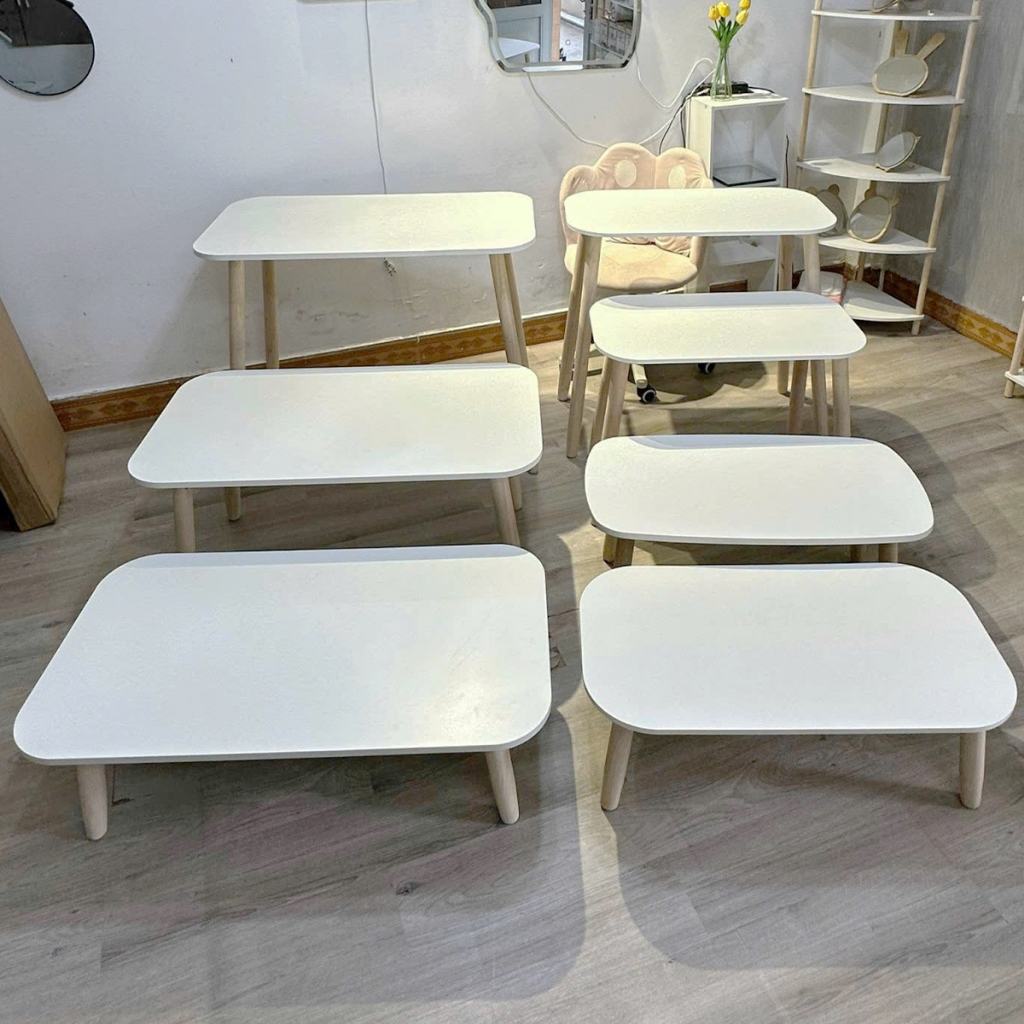 Bàn học bàn làm việc gấp gọn chữ nhật ngồi bệt sofa ghế xoay nhiều size lựa chọn, mặt bàn bo góc an toàn NHUYDECOR