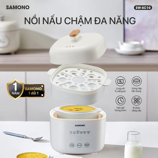 (BH 1 Năm)Nồi nấu chậm đa năng 1L Samono SW-SC10, kèm lồng hấp,thố sứ,hẹn giờ, Nấu Cháo, Chưng Yến, hầm, giữ nhiệt
