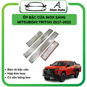 Ốp bậc cửa xe Mitsubishi Triton 2018-2023, nẹp cửa chống trầy INOX CAO CẤP - BỘ 8 MIẾNG TRONG NGOÀi