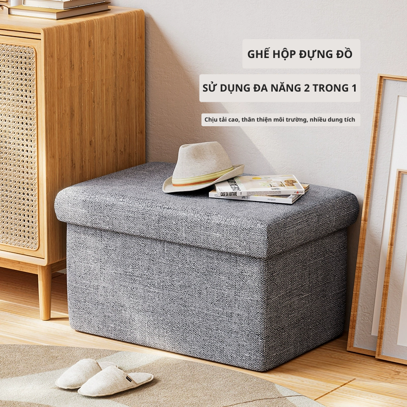Hộp đựng đồ đa năng kiêm ghế ngồi sofa, khung gỗ MDF bọc vải Cationic cao cấp, chịu tải cao, gấp gọn TD62