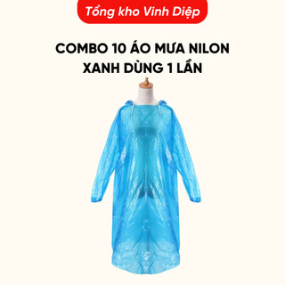 Combo 10 áo mưa nilon xanh dùng 1 lần,áo mưa giấy (10 áo)