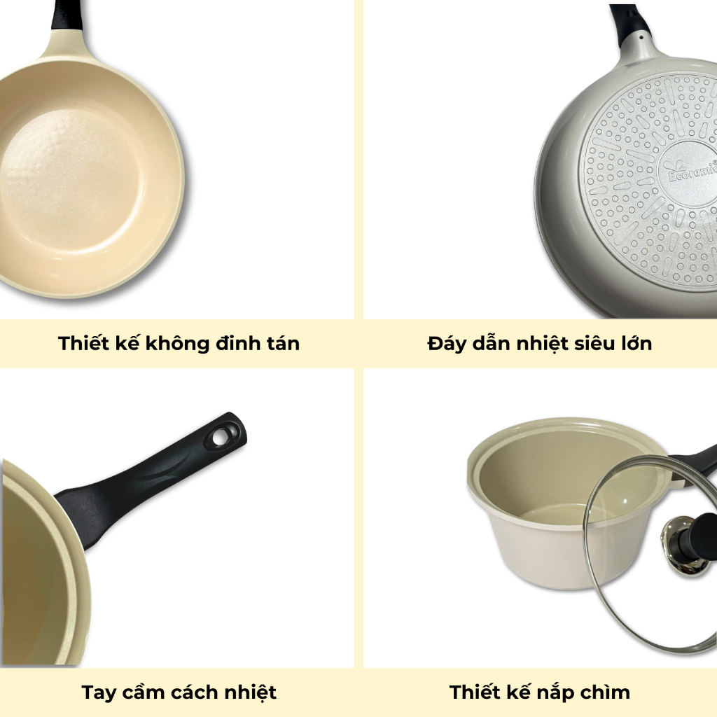Ảnh Bộ Nồi Chảo Cao Cấp Đáy Từ Ecoramic (Bộ 3 - 4 - 5) 4