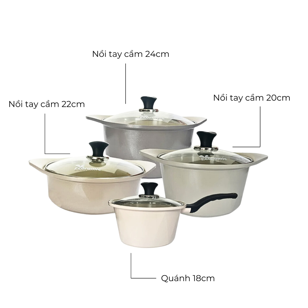 Ảnh Bộ Nồi Chảo Cao Cấp Đáy Từ Ecoramic (Bộ 3 - 4 - 5) 1