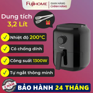Nồi chiên không dầu 3.2 Lít FUJIHOME Nhập Khẩu tự ngắt có chống dính cao cấp, lò chiên ko dầu mini