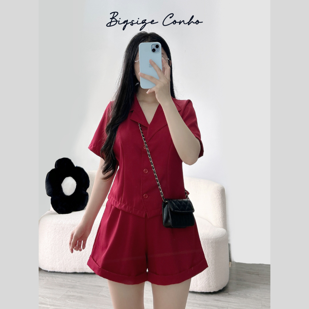 Set Đồ Nữ Bigsize –Áo Vest Croptop & Quần Đùi Cotton Lạnh, Sang Chảnh - Thoải Mái - Tôn Dáng SET79