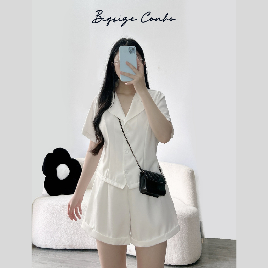 Set Đồ Nữ Bigsize –Áo Vest Croptop & Quần Đùi Cotton Lạnh, Sang Chảnh - Thoải Mái - Tôn Dáng SET79