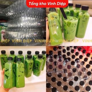 Chai nhựa 330ml nắp đen đựng trà sữa, nước mía, nước giải khát