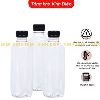 Chai nhựa 330ml nắp đen đựng trà sữa, nước mía, nước giải khát