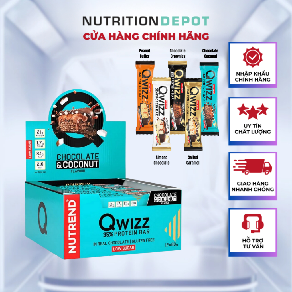 Protein Bar cao cấp Nutrend Qwizz, bổ sung dinh dưỡng (Hộp 12 thanh x ...