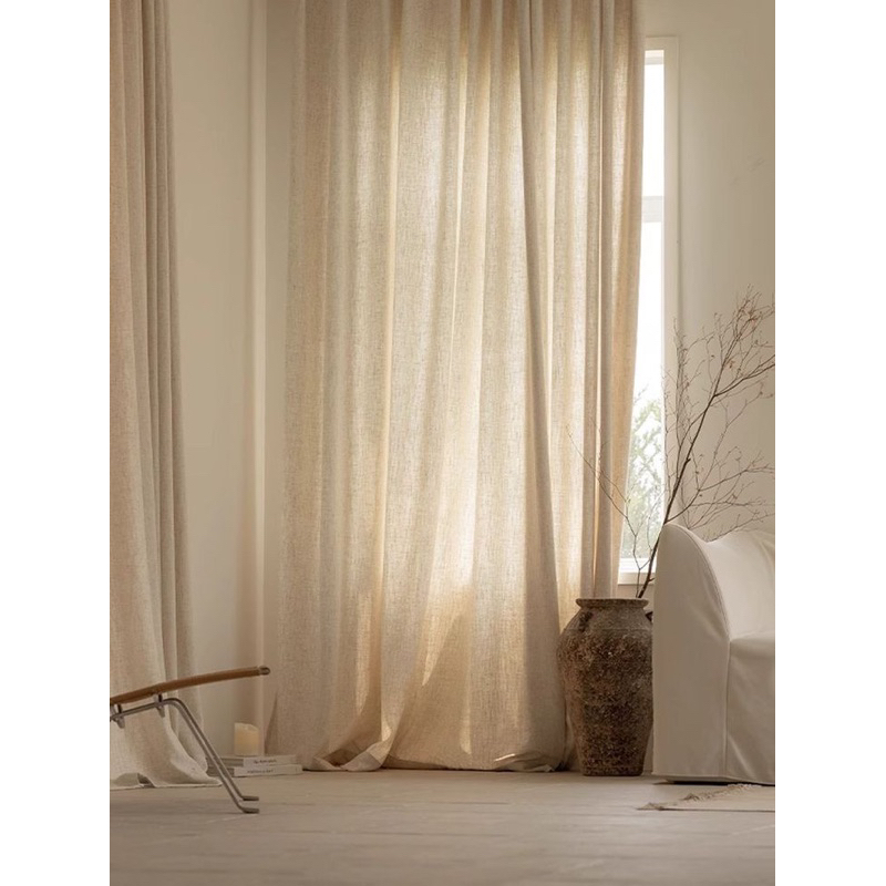 (size lớn)Rèm khoen vải voan đũi linen,màu be, (Không Kèm Thanh Treo) vintage trang trí nhà, homestay, cửa chính, cửa sổ