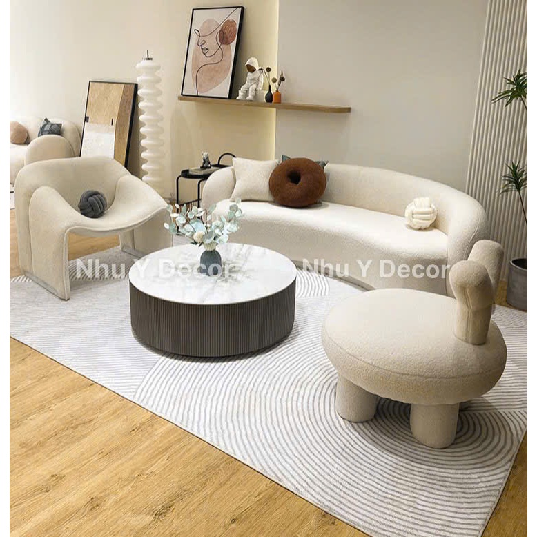 sofa cong NHU Y DECOR tặng kèm 2 gối đa dạng chất liệu vải, ghế salon phòng khách ghế chờ spa nhiều kích thước