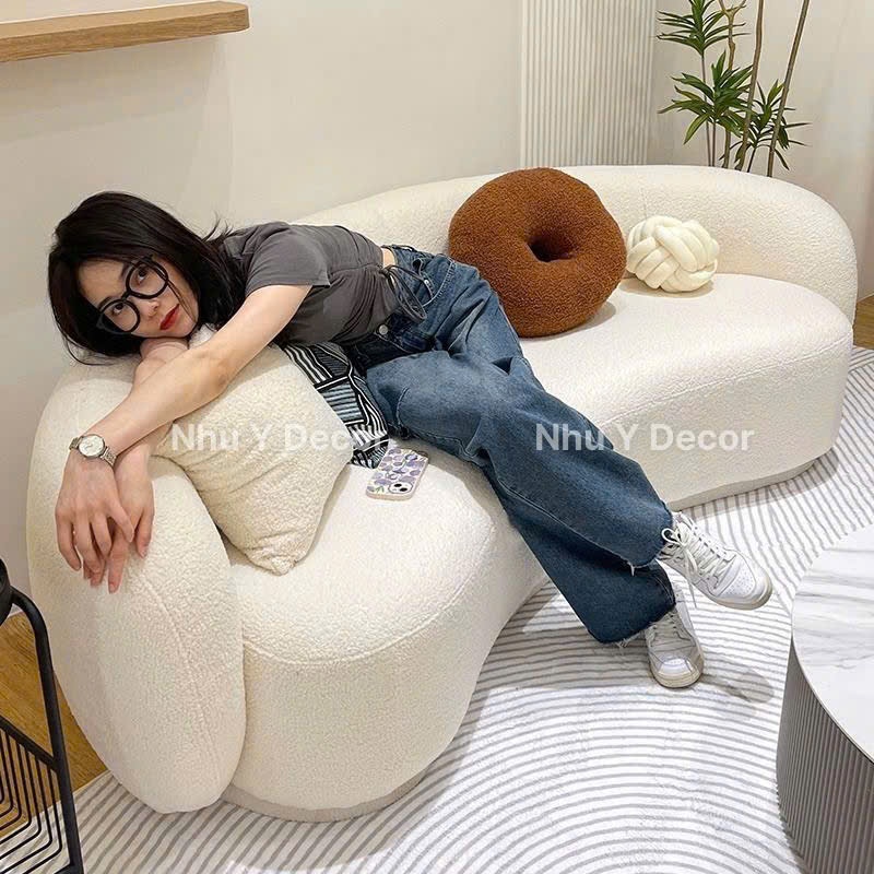 sofa cong NHU Y DECOR tặng kèm 2 gối đa dạng chất liệu vải, ghế salon phòng khách ghế chờ spa nhiều kích thước