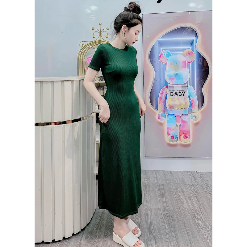 Đầm Body dáng dài maxi tay ngắn khoét lưng buộc dây thời trang bao tôn dáng xinh xắn