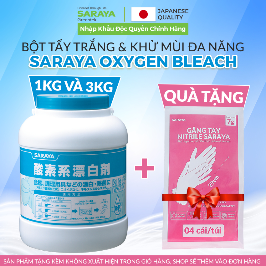 Ảnh Bột tẩy trắng,sát khuẩn và khử mùi SARAYA OXYGEN BLEACH dùng men sứ, bát đĩa ly, quần áo, lồng máy giặt, bình sữa trẻ em 1