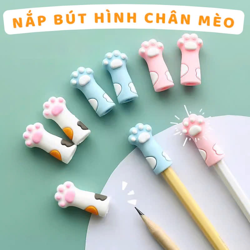 Set Nắp Bút Chì Hình Chân Mèo Vỏ Bảo Vệ Dễ Thương Silicon Mềm Đa Năng Nắp Bút Sinh Viên