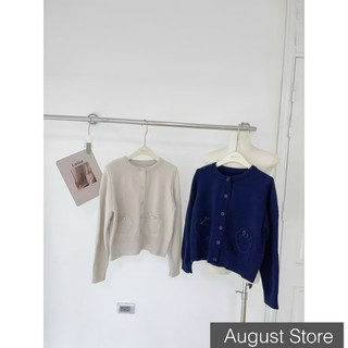 Áo Len Cardigan Dài Tay Cài Cúc Cổ Tròn Đính Nơ Túi Trơn Basic QCCC Cao Cấp Freesize
