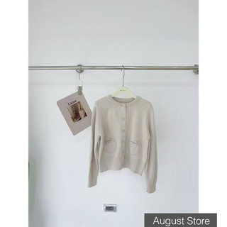 Áo Len Cardigan Dài Tay Cài Cúc Cổ Tròn Đính Nơ Túi Trơn Basic QCCC Cao Cấp Freesize