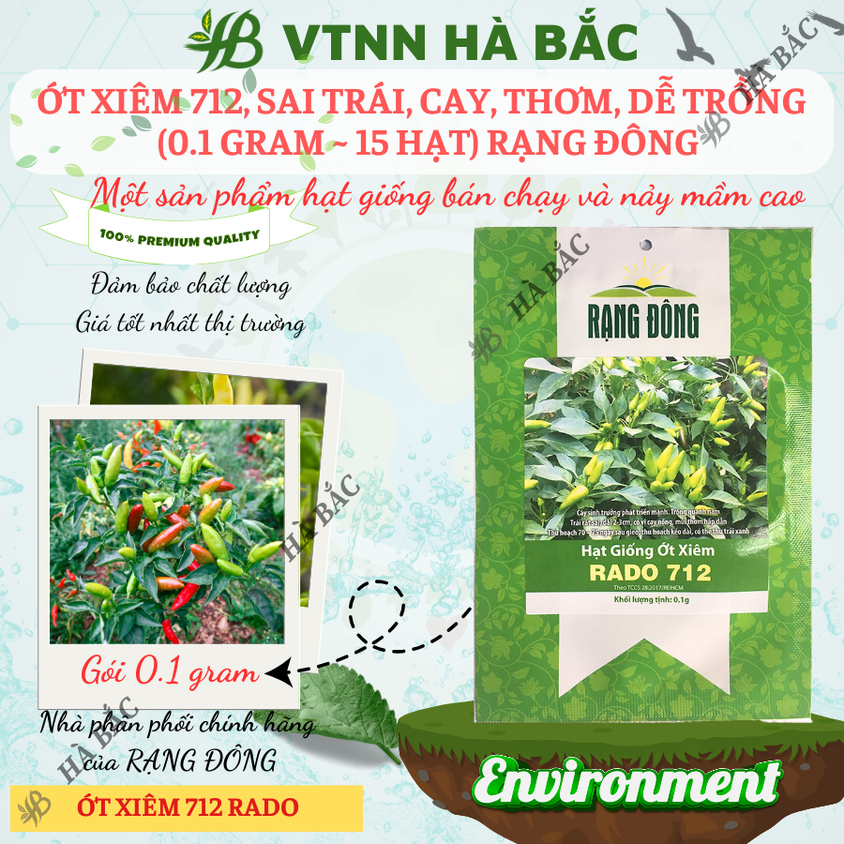Hạt giống Ớt Xiêm 712 Rado (0,1gram~15 hạt) sai trái, cay thơm, dễ trồng
