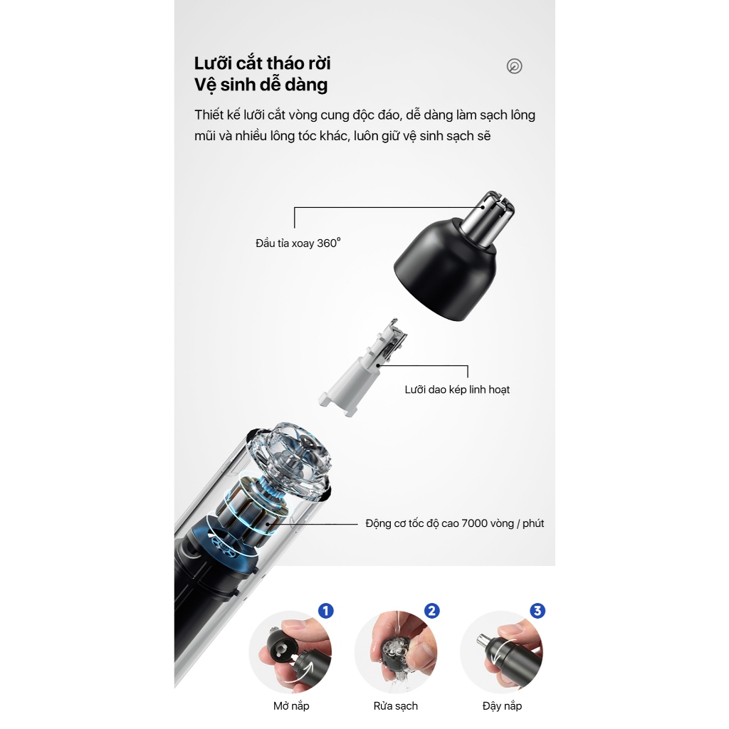 Ảnh Máy tỉa lông mũi ENCHEN EN005 | Lưỡi nối xoay 360 độ - Trọng lượng 26g gọn nhẹ - Pin 2A | Bảo hành 12 tháng 4