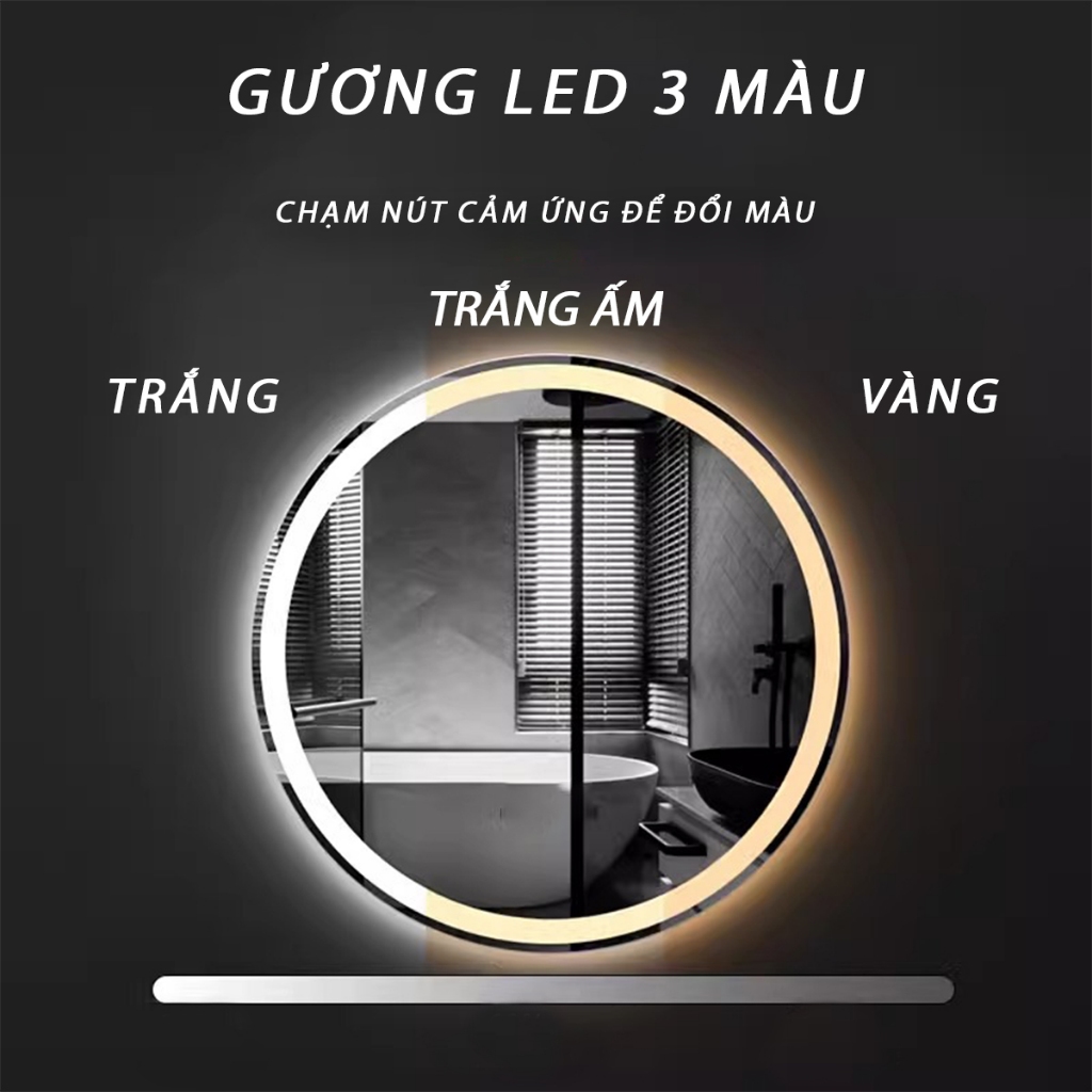 Gương trang điểm đèn led cảm ứng 3 màu NHU Y DECOR treo bàn trang điểm, bồn rữa tay, treo nhà tắm nút cảm ứng cực nhạy