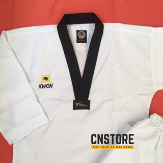 Quần Áo Võ – Võ Phục Taekwondo Cổ Đen Vải Sọc Kwon Dày Dặn Bền Chắc