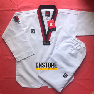 Võ Phục Taekwondo Cổ Đỏ Đen Vải Sọc Loại Tốt