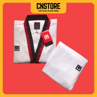 Võ Phục Taekwondo Cổ Đỏ Đen Vải Sọc Loại Tốt