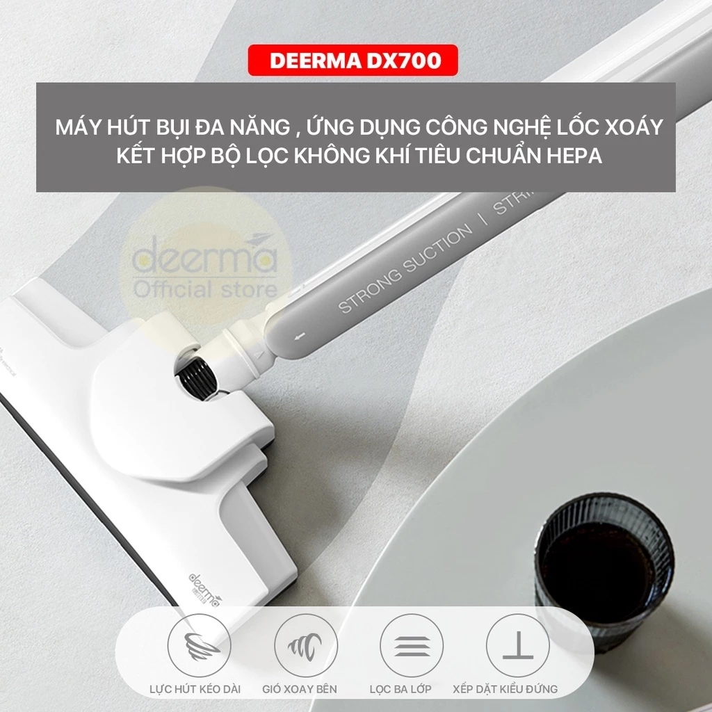Máy Hút Bụi Cầm Tay Deerma DX700 Tặng Kèm 3 Đầu Hút Đa Dụng Công Suất 600W Cùng Lực Hút 15000 Pa