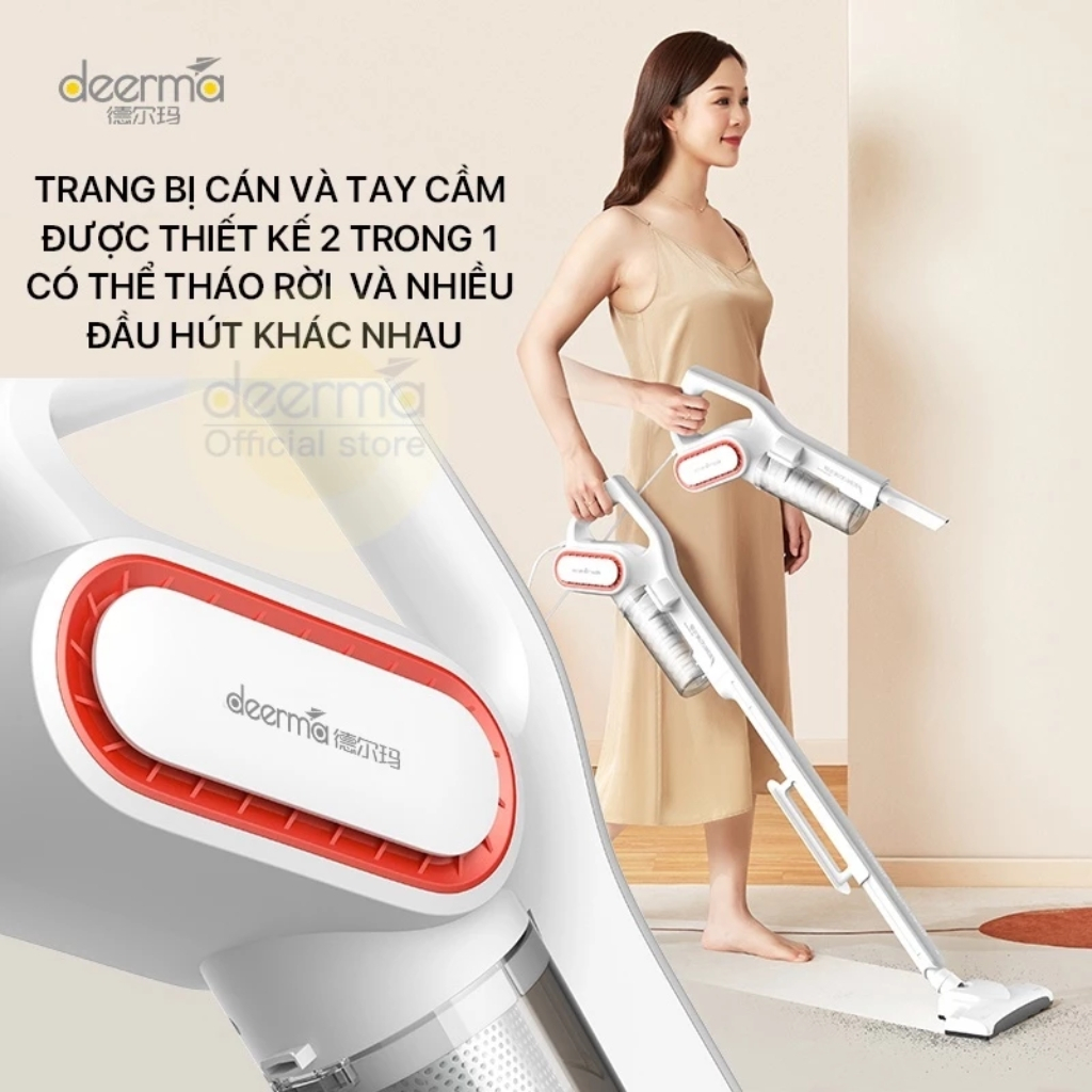 Máy Hút Bụi Cầm Tay Deerma DX700 Tặng Kèm 3 Đầu Hút Đa Dụng Công Suất 600W Cùng Lực Hút 15000 Pa