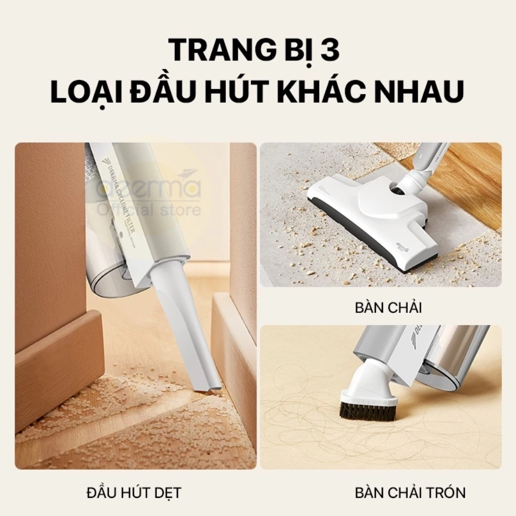 Máy Hút Bụi Cầm Tay Deerma DX700 Tặng Kèm 3 Đầu Hút Đa Dụng Công Suất 600W Cùng Lực Hút 15000 Pa