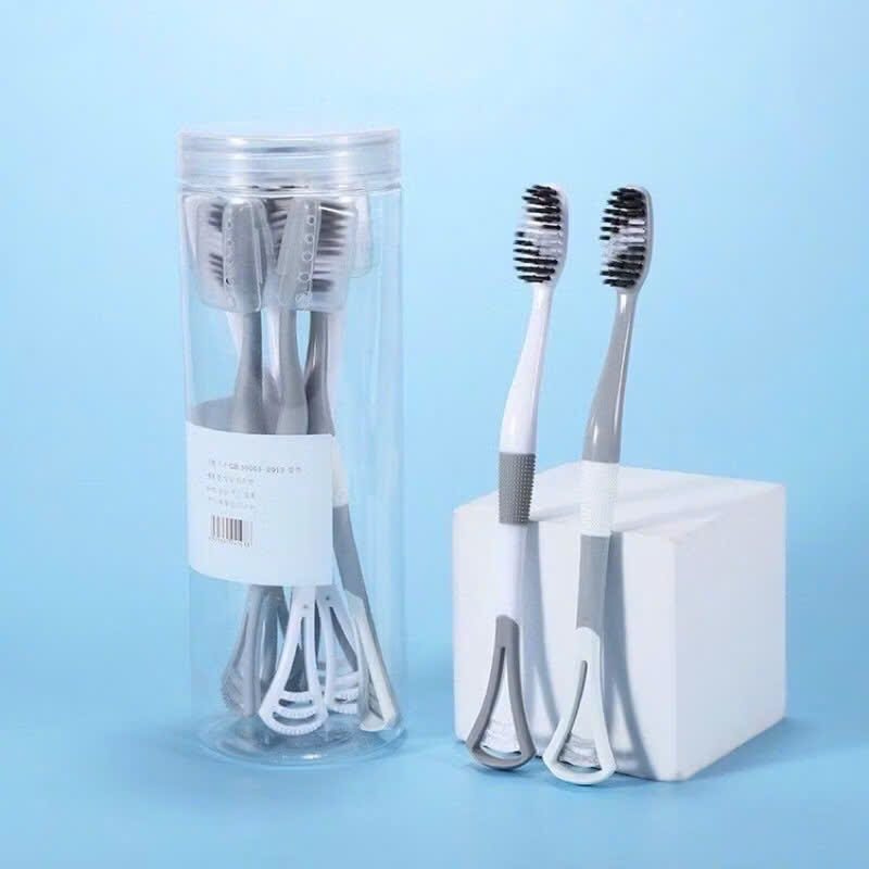 Hộp 8 chiếc bàn chải đánh răng 2 in 1 có rơ lưỡi tiện dụng,  BÀN CHẢI CÓ ĐẦU CẠO LƯỠI - MÃ: BANCHAI553