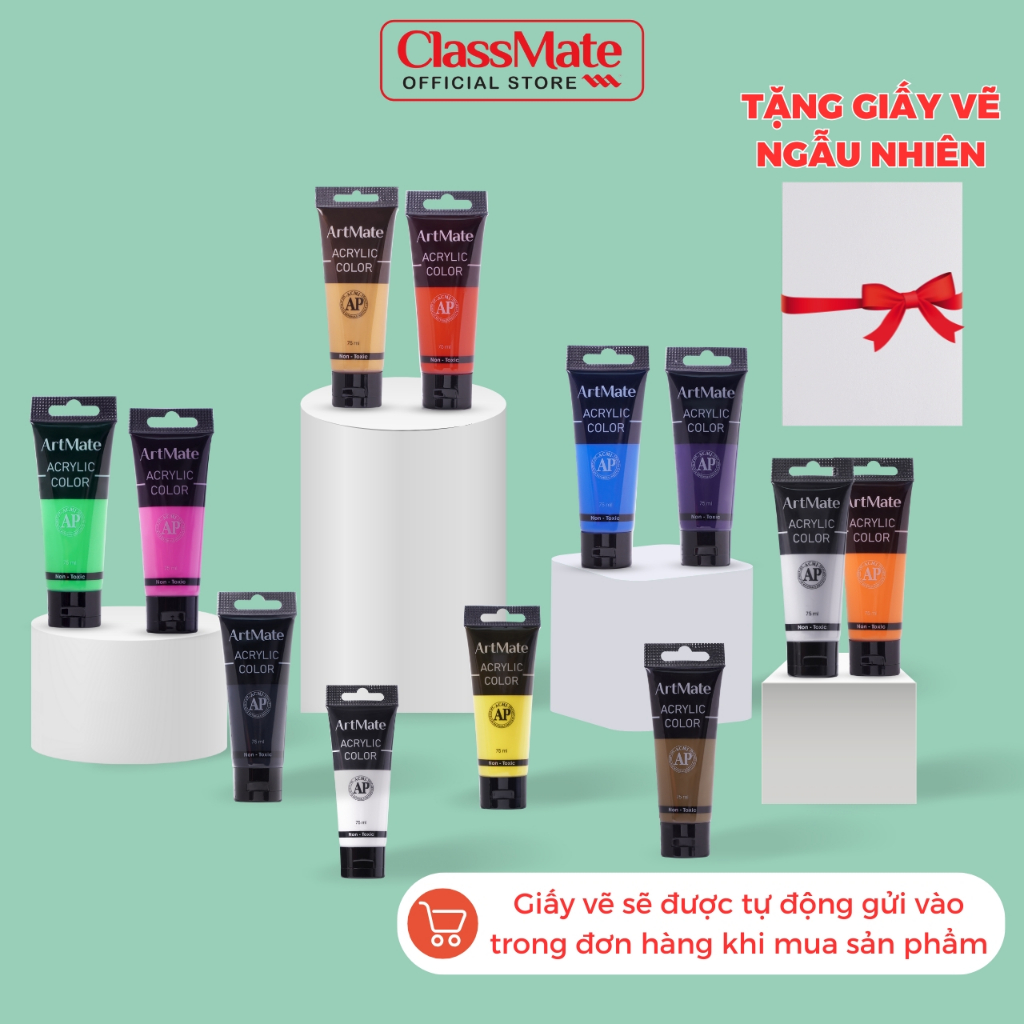 Màu Nước Acrylic Classmate Tuýp Màu Acrylic 75ml Độ Che Phủ Cao Chồng Được Màu Chống Nước, Tô Tượng DIY Vẽ Tranh AC0004