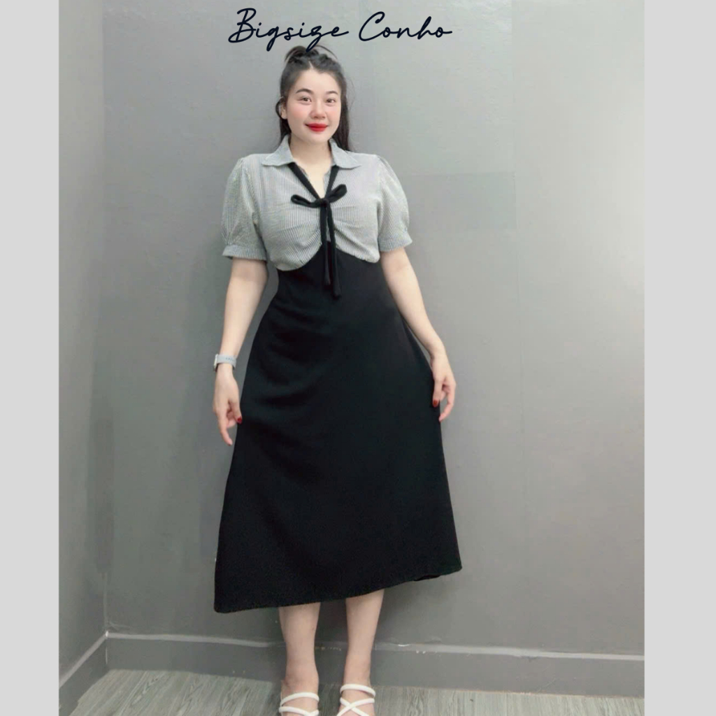 Đầm Sơ Mi Bigsize Nữ, Váy Polo Sọc Dáng Dài Cho Các Nàng Chubby 58-95kg G678