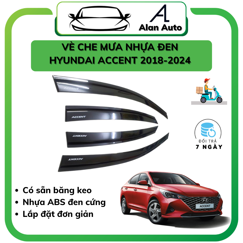 Vè che mưa xe Hyundai Accent 2018-2023, Nhựa ABS đen Thái cao cấp