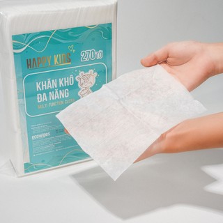 Combo 03 túi khăn vải khô đa năng Happy Kids túi 270 tờ không mùi