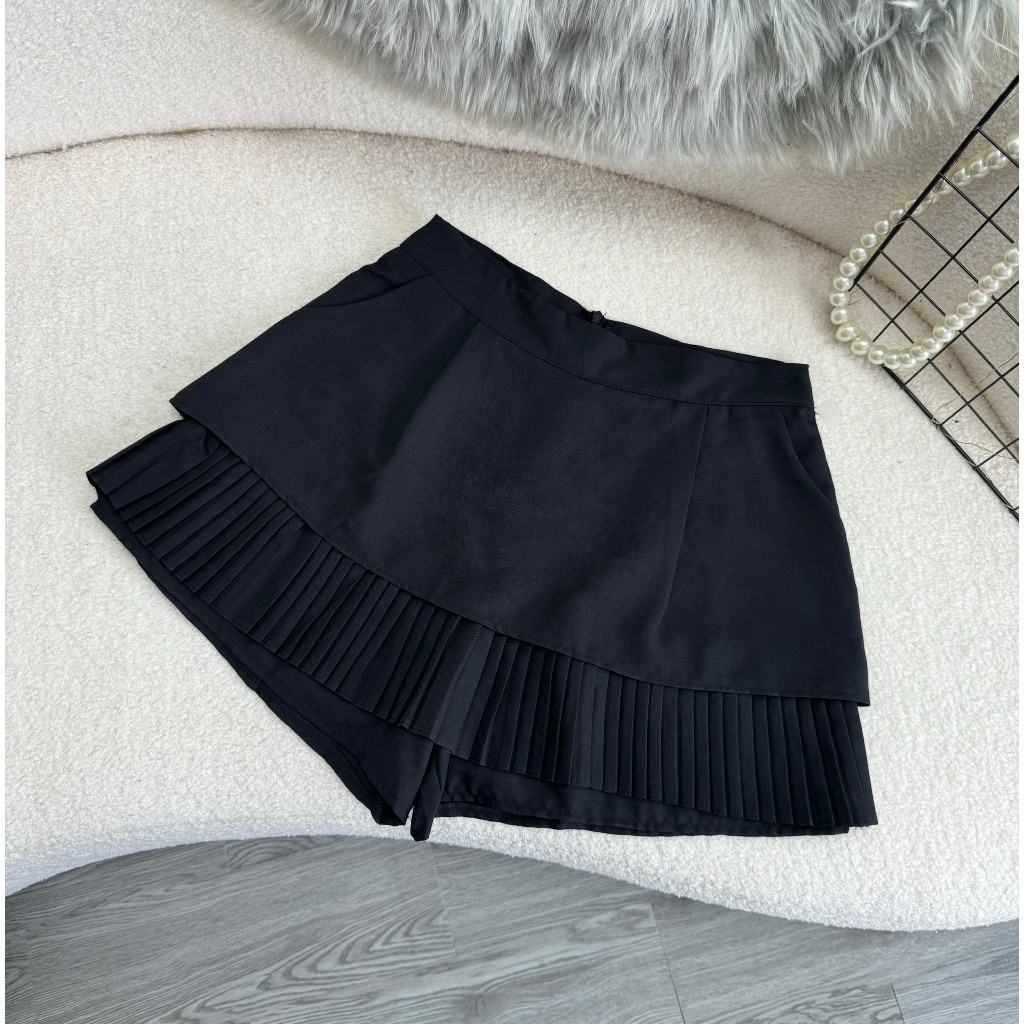 Chân Váy Ngắn Xòe 2 Tầng Bigsize,Chân Váy Xếp Ly Big Size Có Quần Lót Trong Vải Tuyết Mưa Mặc Mát CV2T