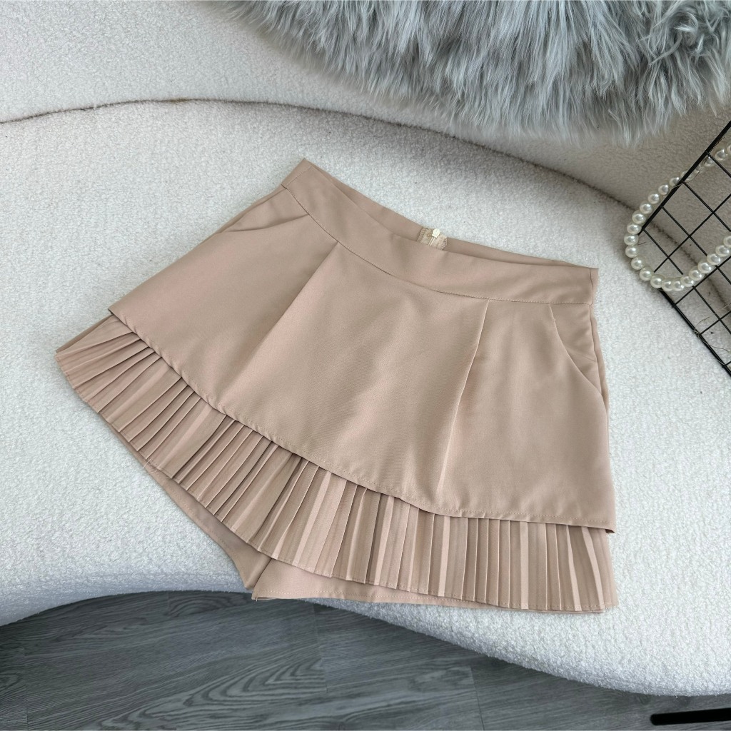 Chân Váy Ngắn Xòe 2 Tầng Bigsize,Chân Váy Xếp Ly Big Size Có Quần Lót Trong Vải Tuyết Mưa Mặc Mát CV2T